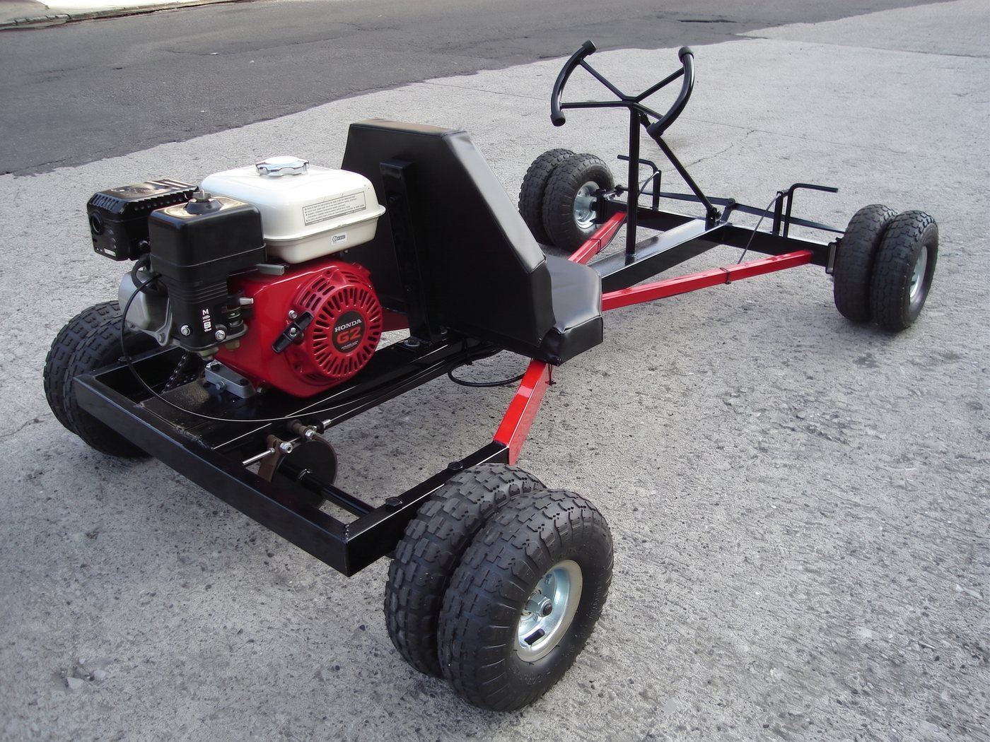 Black Widow go kart with Honda engine, front three-quarter