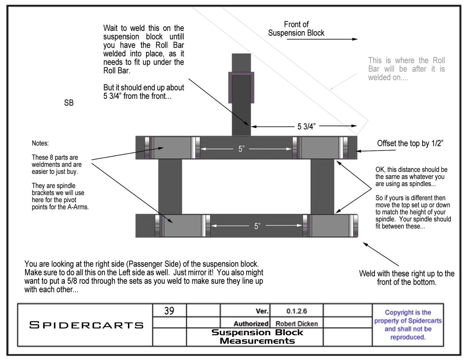 Suspension block weld sheet with spacing, offsets, and the order to weld it in