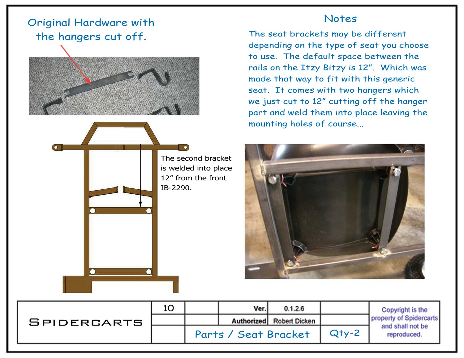 Seat bracket step with colour photos of the hardware and the seat mounted on a real frame